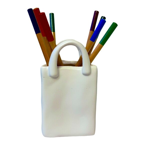 Small 3-D Printed Vase in Shape of Shopping Bag - White - Picture 3 of 5